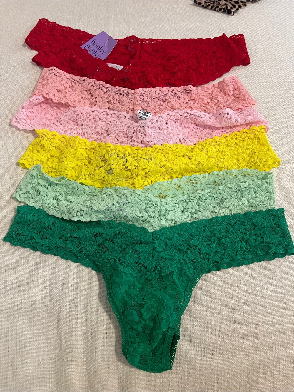 Hanky Panky Low Rise Lace Thong Set in Red, Pink, Yellow, Mint, Green